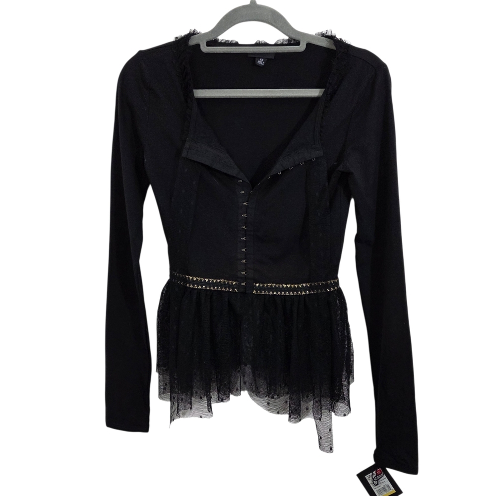 NWT Anna Sui Target Gossip Girl Top Black Tulle Punk Steampunk Whimsigoth XS